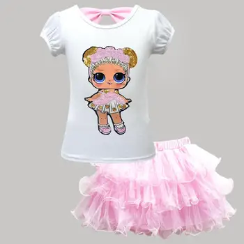 Л. Оа Л. ИЗНЕНАДА! Летни детски дрехи за момичета Комплект с модел тениска + рокля Памук костюми за малките момичета Модни детски дрехи за момичета