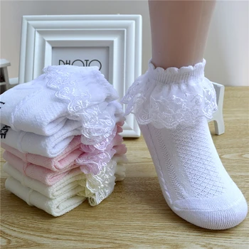 Летни модни детски чорапи за малки момичета с волани, Сладки бебешки къдри, дизайнерски бели и розови дантелени детски чорапи за момичета