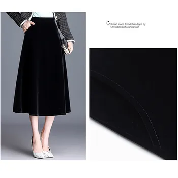 Луксозни кадифени поли трапецовидна форма Нови 2021 Есен зима Дамски дълги поли с висока талия в корейски стил Елегантни черни миди полата женски