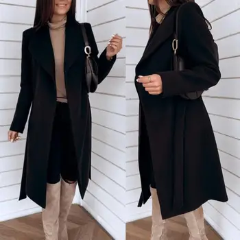 Луксозно дамско палто от смесовой вълна Ежедневното дамско елегантно однотонное дълго Връхни дрехи Есен-зима на Мода офис яке Градинска облекло 2021