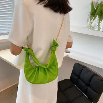 Малка кожена верижка За жени, чанта през рамо за скитници, плисе дизайнерски чанти на рамо, зелени дамски чанти, однотонная чанта за подмишниците