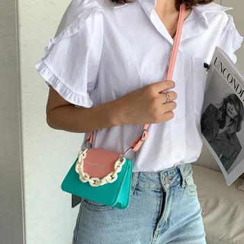 Малка чанта през рамо от изкуствена кожа през рамо за жени Дама Пътна чанта-месинджър с веригата Квадратна чанта Чанти Луксозен Дизайн на мини-чанти