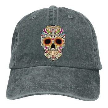 Мексико е с Цветна бейзболна шапка с череп Мъжете Мексикански захарен череп Забавни шапки цветове Дамски летни шапки с капаче