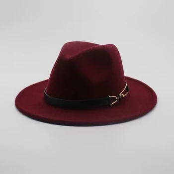 Мода с широка периферия есенен дамски модни горната шапка джаз шапка зимна фетровая шапка вълнени шапки 2017 нов прием на черни шапки за жени