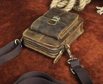 Мъжки богат на функции дизайнерска чанта от естествена кожа, малка чанта-месинджър, Модни поясная чанта за колан, 6