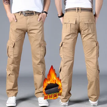 Мъжки флисовые панталони-карго Мъжки Ежедневни с множество джобове Военни Тактически панталони големи размери на Мъжки връхни дрехи Армейските прави панталони панталони