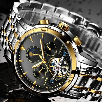Мъжки часовник LIGE Най-добрата марка на Луксозни Мъжки Автоматично механични часовници Мъжки Напълно Стомана Водоустойчив спортен часовник Relogio Masculino