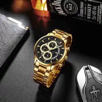 Мъжки часовник NIBOSI Модни Златни Водоустойчив спортен Часовник от Неръждаема Стомана Мъжки Луксозни Светещи Хронограф с Дата Relogio Masculino