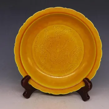 Началото на събирането на династията Мин Хунчжи жълта глазурованная цвете чиния за устата ръчно чиния колекция на старинния порцелан