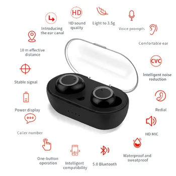 Нов Y50 TWS Bluetooth 5.0 Слушалки Безжични Слушалки Стерео Слушалки Спортни Слушалки Микрофон С зарядно устройство Кутия За Смартфон