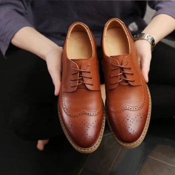 Новата мъжка мода Пу дантела Блочный модел Официална обувки Бизнес и Ежедневни обувки за Ежедневния комфорт на Топла разпродажба Класически мъжки обувки AQ068