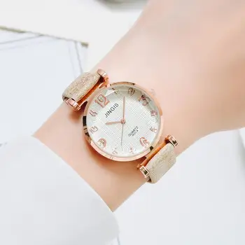 Нови модни часовници Дамски Ежедневни часовници с кожена каишка Прости дамски Спортни кварцов часовник с голям циферблат на часовник Reloj Mujer