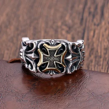 Ново сребърно Творческа Властное Преувеличени пръстен с корона на Граф Кръст в Ретро стил за мъже Хипстер с отворен регулируем пръстен
