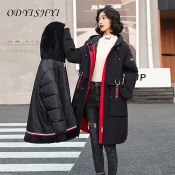 Плюс кадифе паркове Памучен яке Дамски зимни дрехи 2021 Нов Корейски Свободен Двон Ватник Топло дамско дълго палто DH91