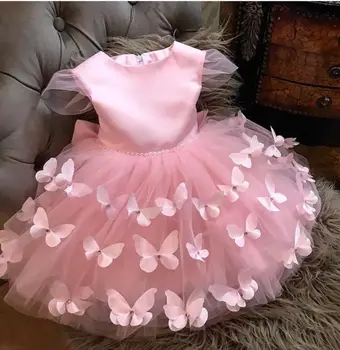 Прекрасни Розови рокли за момичета На рождения Ден на Бална рокля с лък и перли с кръгло деколте Детски рокли за конкурса