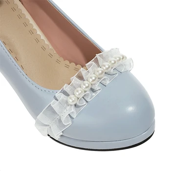 Пролет 2021 Дамски обувки на ток с платформа с красиви Дантелени къдри обувки принцеса Лолита 