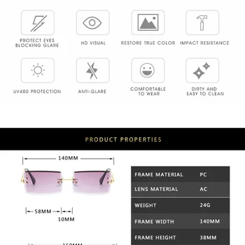 Ретро Слънчеви очила Дамски Маркови дизайнерски Модни Малки правоъгълни градиентные слънчеви очила без рамки Луксозни Аксесоари за улицата UV400