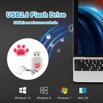 Светло-Бяла USB Флаш Памет Сладък Карикатура Котешка Лапа USB 2.0 Стик 64 GB 32 GB 16 GB 8 GB от 4 GB 2 GB, 1 GB Флаш Памет Щепсела И да Играе.