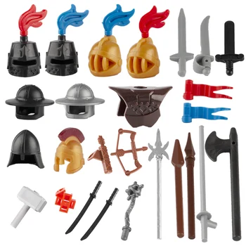 Средновековни Военни части на Замъка Ездач Войници, комплекти за действие модел тухли Рицари Тежко пехотное Оръжие Градивен елемент Играчки за момчета