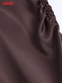 Тангада Дамска мода Сатен плиссированная пола Midi Реколта, с висока талия отзад с цип Дамски поли BE186