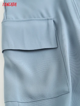 Тангада в английски стил, Офис дама със сини странични джобове Миди Пола За жените 2021 Поли за жени 6D115
