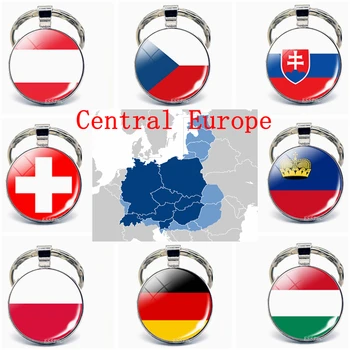 Централна Европа: Австрия Полша, Германия, Швейцария, Словакия Флаг Ключодържател Стъклени Бижута, Ключодържател Висулка Патриот Национални Подаръци