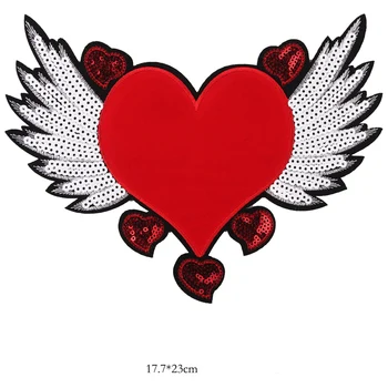 Червени Криле на Сърцето Бродирани Ленти Шир На Бродерия Икони За Чанти, Дънки, Шапка, Тениска САМ Апликация Бутикови Бижута