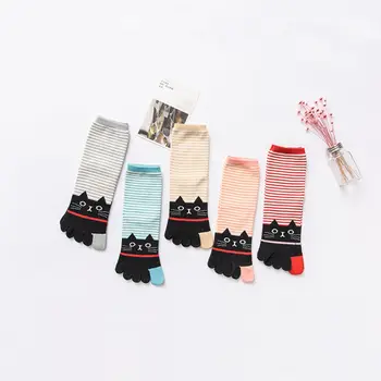 Чорапи с 5 пръста Сладки 3D животни Котки Ежедневни Памучни чорапи Harajuku с забавен пръсти За момичета есенно-зимни чорапи до средата на глезена