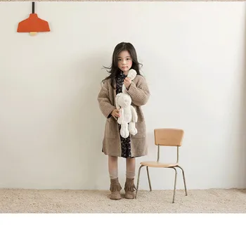 2021 Новият есенен пуловер, за момичета Жилетка от 4 до 15 години Детска корея, голяма детска дебела вязаная яке със средна дължина за родители-chil