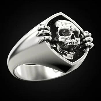 Властное Пънк-сребърен пръстен с череп за женските сватбени декорации