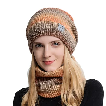 Есенно-зимни Вълнена шапка наклон цвят от две части Вязаная шапка с удебелени топла от защитата на ушите и защита от студ