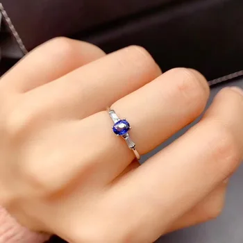 Ново висококачествено кралско синьо сребърен пръстен проба 925 с естествена сапфир пръстен от висок клас, елегантен модерен компактен