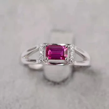 Прости Реколтата, Квадратни пръстени ангажимент е Сребърен цвят за жени с розово-червена инкрустация от камъни CZ Модни бижута Сватба подарочное пръстен