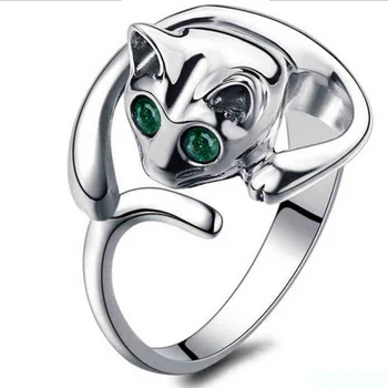 Пръстени във формата на котка за жени Хладно посеребренное пръстен за коте и котки бижутата с хрустальным око Подарочное пръстен Анел Feminino ACS-108-Б