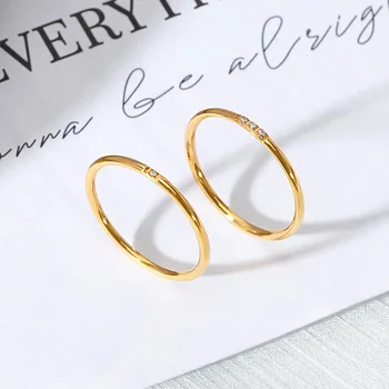 Фин пръстен за жени 1 или 3 Цирконий Златен Цвят От Неръждаема Стомана Диамантен Годежен Украса за Пръста Подарък 2021 Ново записване(GR419)